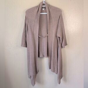J. Jill Linen Blend Taupe Minimalist Coastal 3/4 Sleeve Drape Cardigan Size XL